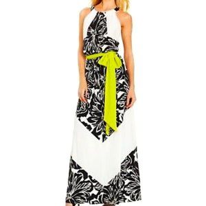 Vince Camuto Black Floral Printed Sash Halter Maxi Dress 12